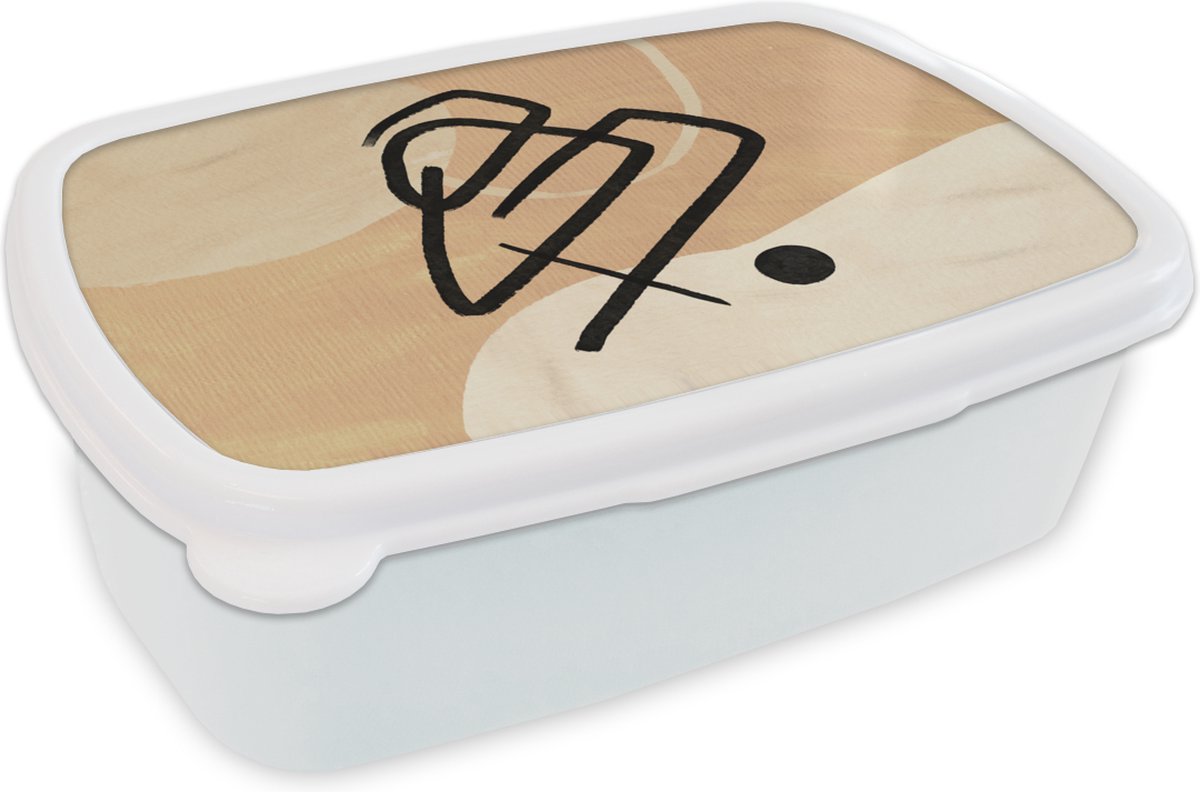Broodtrommel Wit - Lunchbox - Brooddoos - Abstract - Zwart - Bruin - 18x12x6 cm - Volwassenen