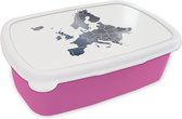 Broodtrommel Roze - Lunchbox - Brooddoos - Kaart - Europa - Waterverf - 18x12x6 cm - Kinderen - Meisje