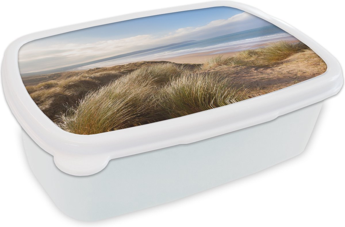 Broodtrommel Wit - Lunchbox - Brooddoos - Strand - Duin - Natuur - 18x12x6 cm - Volwassenen