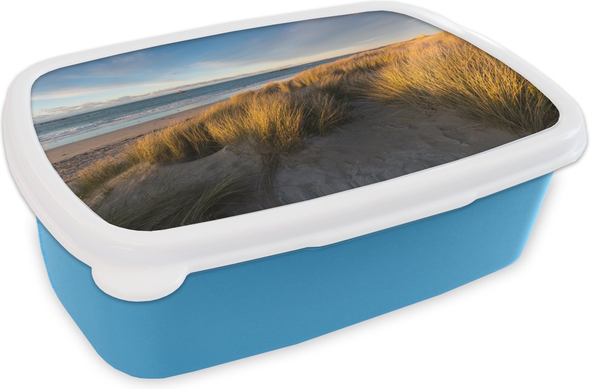 Broodtrommel Blauw - Lunchbox - Brooddoos - Duin - Strand - Zee - 18x12x6 cm - Kinderen - Jongen