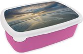Broodtrommel Roze - Lunchbox - Brooddoos - Zee - Wolken - Grijs - 18x12x6 cm - Kinderen - Meisje