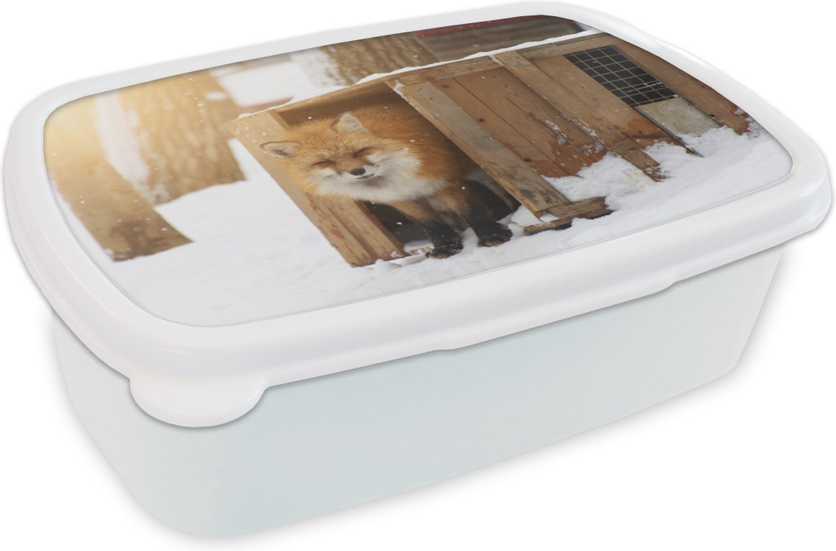 Broodtrommel Wit - Lunchbox - Brooddoos - Rode vos - Japan - Hout - 18x12x6 cm - Volwassenen