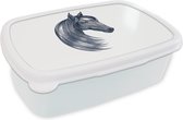 Broodtrommel Wit - Lunchbox - Brooddoos - Paard - Waterverf - Ruit - Meisjes - Kinderen - Meiden - 18x12x6 cm - Volwassenen