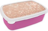 Broodtrommel Roze - Lunchbox - Brooddoos - Zalmroze glitter - 18x12x6 cm - Kinderen - Meisje