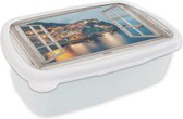 Broodtrommel Wit - Lunchbox - Brooddoos - Doorkijk - Italië - Zee - 18x12x6 cm - Volwassenen