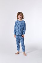 Woody pyjama badstof unisex - blauw met wasbeer all-over print - wasbeer - 212-1-WPD-T/930 - maat 128