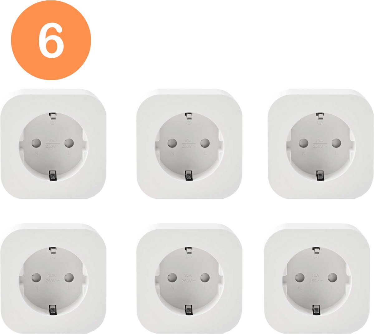 Smart plug - Set van 6 - Slimme stekker 16A - Google Home (Google Assistant) - met stroommeter via mobiele applicatie