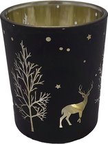 Lauco - Glazen waxinelichthouder herten - Kerstdecoratie -  Zwart - 7.4cm