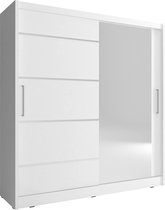 InspireMe- Kledingkast met schuifdeuren met spiegel 2-deurs kledingkast met ingebouwde planken en kledingroede Kledingkastfronten met schuifdeuren met aluminium decoratie Borneo 1 ALU (wit, 180 cm)