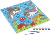 Grafix Schilderen op nummer | Paint by number | Formaat 30 X 30 CM | schilderen op nummer voor kinderen | Thema Dolfijn | 6 verfkleuren | 2 soorten penselen | geschikt voor kindere