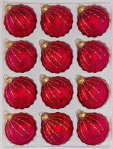 KIARA 12-delige set glazen kerstballen in ijs-rood goud regen- kerstballen - kerstversiering kerstboomversiering