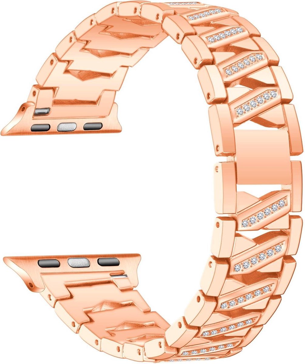 Fungus - Smartwatch bandje - Geschikt voor Apple Watch 42 / 44 / 45 / 49 mm - Series 1 2 3 4 5 6 7 8 9 SE Ultra iWatch - Metaal - Zigzag - Rosegoud