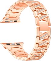 Geschikt voor Apple Watch bandje 42 / 44 / 45 / 49 mm - Series 1 2 3 4 5 6 7 8 SE Ultra - Smartwatch iWatch horloge band - 42mm 44mm 45mm 49mm - Fungus - RVS metaal - Rosegoud - Zi