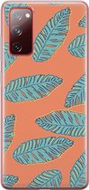 Samsung Galaxy S20 FE Telefoonhoesje - Transparant Siliconenhoesje - Flexibel - Met Plantenprint - Tropische Blaadjes - Oranje