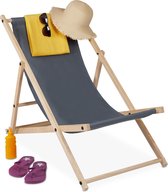 Bol.com Relaxdays strandstoel hout - ligstoel inklapbaar - klapstoel - campingstoel - tuinstoel - antraciet aanbieding