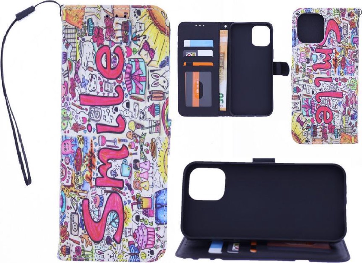Bookcase Geschikt voor: iPhone 12 Pro hoesje met print - Smile Graffiti