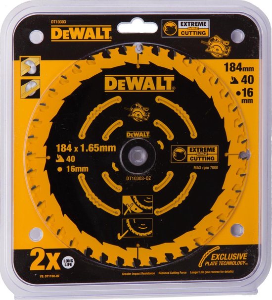 Lame de scie circulaire DeWalt DT10303 Extreme - 184 x 16 x 40T - Bois (avec clous)