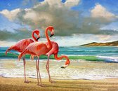 Diamond Painting Pakket - Flamingo's op het Strand - 40x30 cm - Complete Set - Volledige Bedekking - Ronde Steentjes
