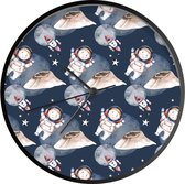 Klok - Ø 30 cm - Astronaut - Raket - Ruimte - Kids - Jongens - Meisjes - Kinderen - Zwart - Wandklok