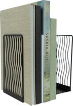 QUVIO Bookend design ondulé - Bookholder - Bookstand - Bookshelf - Bookend - Magazine holder - Set of 2 pieces - Steel - Zwart