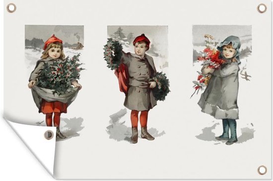 Tuindecoratie Kerst - Sneeuw - Kinderen - 60x40 cm - Tuinposter - Tuindoek - Buitenposter