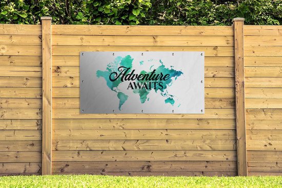 Affiche clôture Carte - Monde - Citation - Vert - 200x100 cm - Toile de jardin