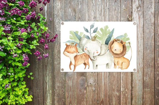 Décoration de jardin Jungle - Eléphant - Renard - Lion - 60x40 cm - Poster jardin - Toile jardin - Poster extérieur