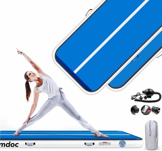 Rimdoc Opblaasbare gymnastiekmat, 20 cm hoog, opblaasbare gymnastiekmat, trainingsmat met luchtpomp, airtrack-tumbling voor thuis, kindergymnastiek, outdoor-yoga-training voor turner
