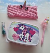 Boîte à pain / lunch box personnalisée avec licorne et naam - rose