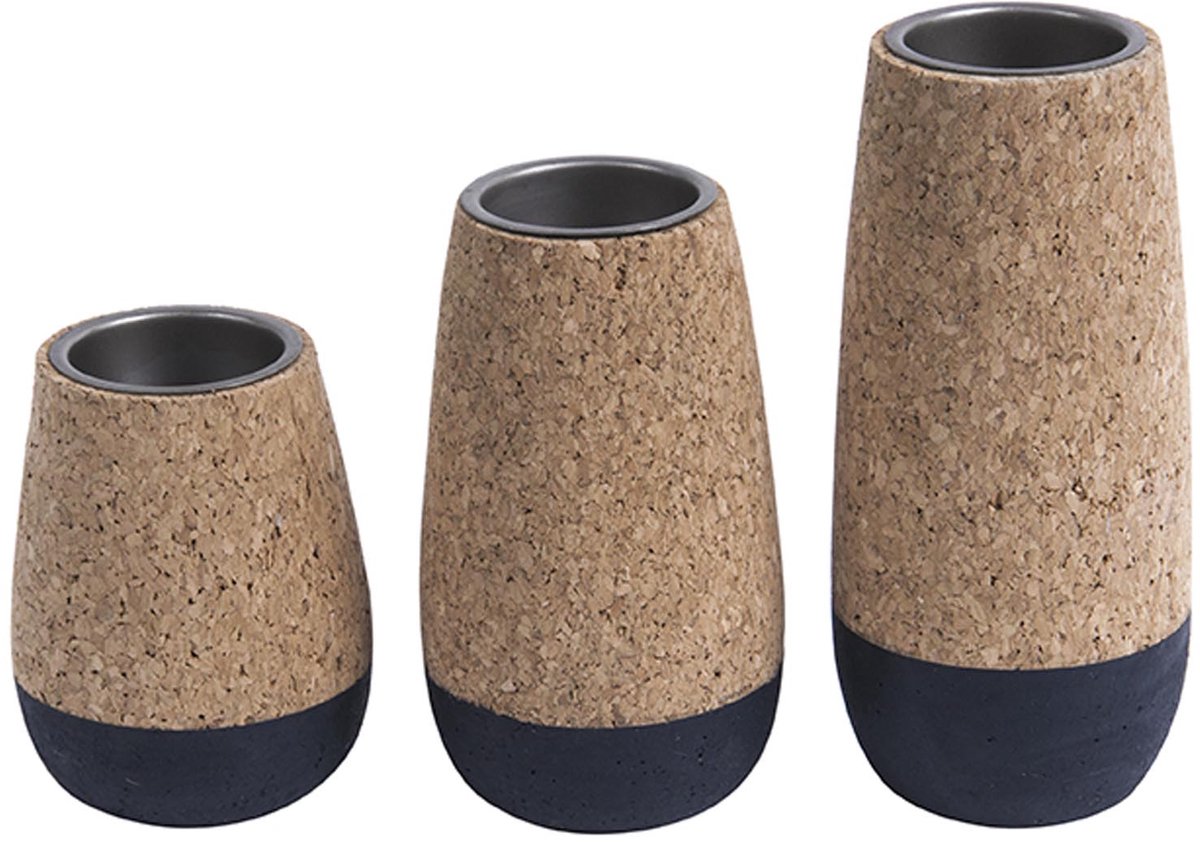 Present Time Theelicht set Cone - Kurk, Blauw - 7x9cm & 7x12cm & 7x15cm