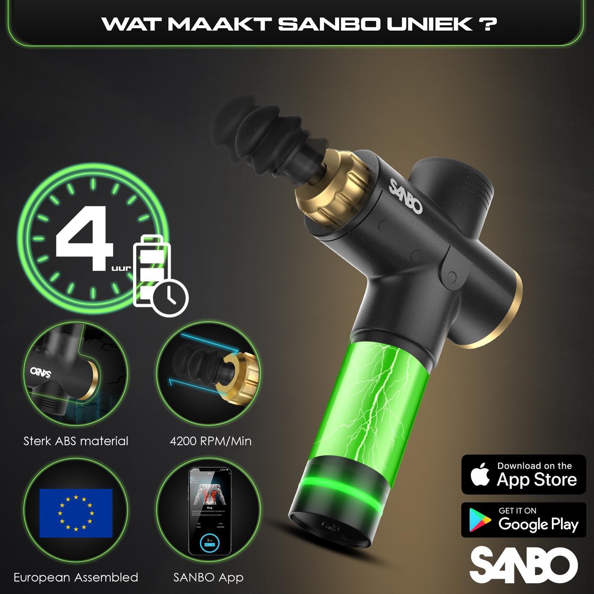 Sanbo Massage Gun Elite met 30 standen en 8 koppen thumbnail 5
