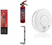 Smartwares Bundel Rookmelder 1 jaars batterij + 1KG Brandblusser Poederblusser + Ophangbeugel