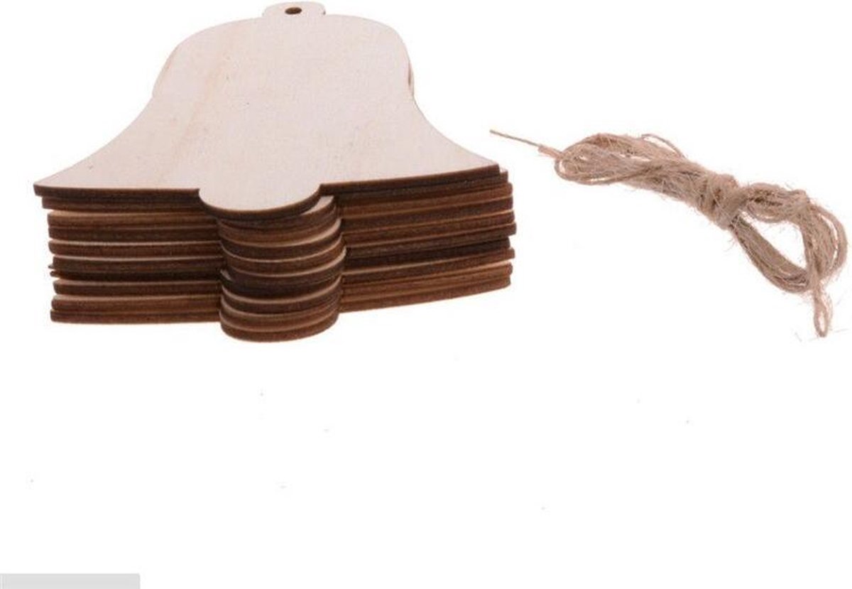 ProductGoods - Houten Kerstbellen - Kersthangers - Zelf in te kleuren - Set van 10 stuks - Kerstdecoratie