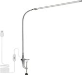 Kamyra® LED Bureaulamp met Klem - Flexibele Klemlamp - Dimbare Leeslamp - Heldere Bedlamp - 1200 lm, Zilver, 80 x 38 cm