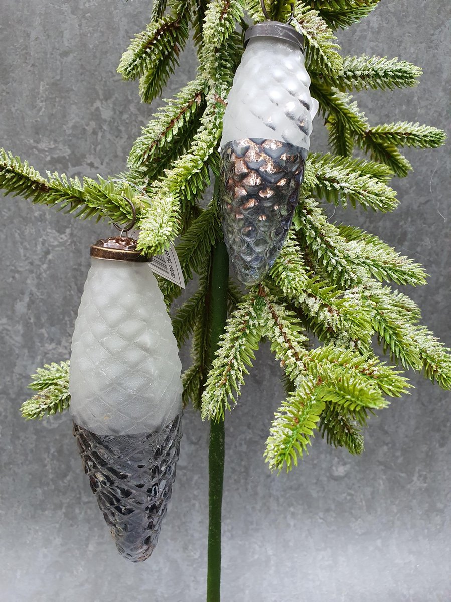 House of seasons hangende dennenappels glas grijs set van 6