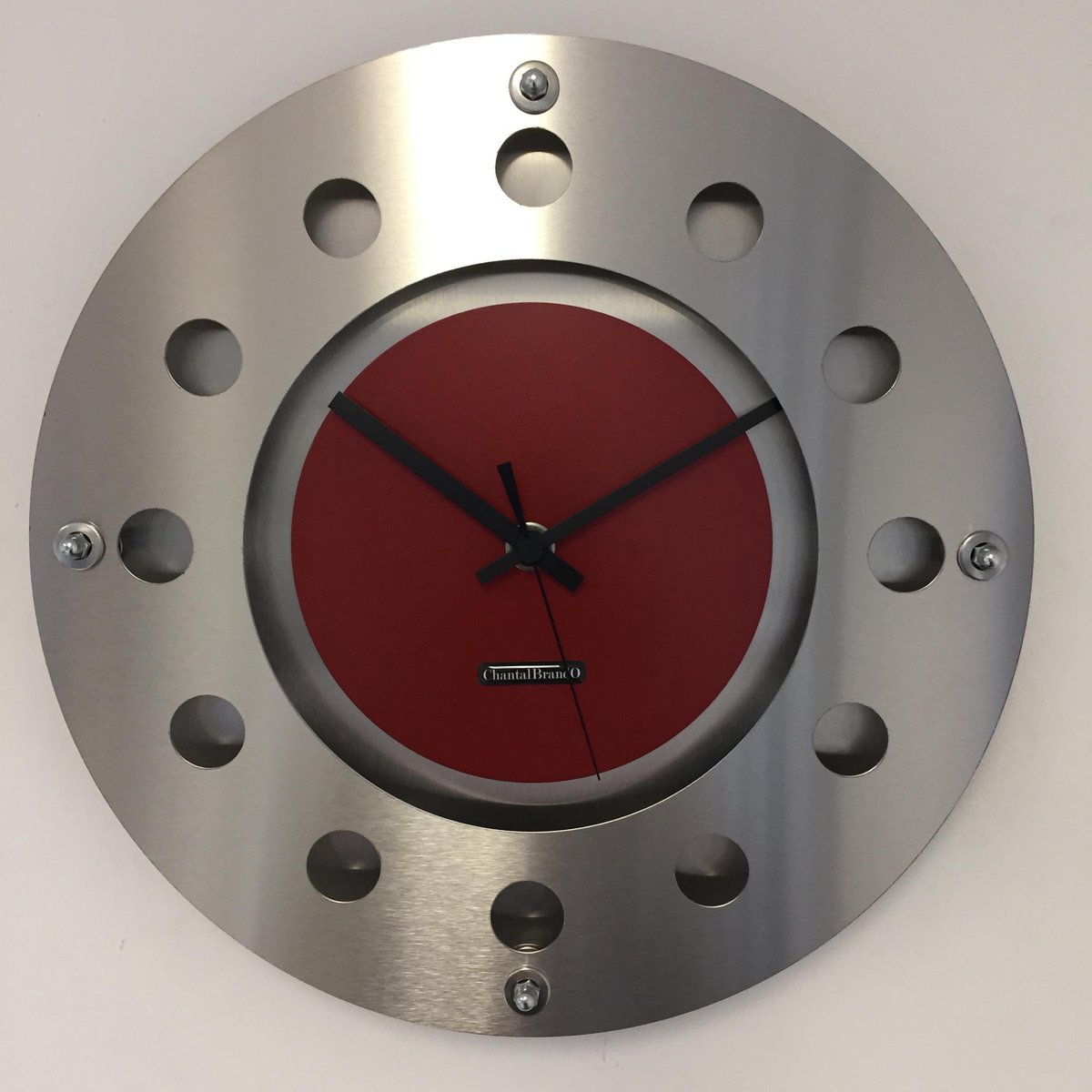 WANDKLOK MECANICA SMALL INNER CIRCLE RED BLACK MODERN DUTCH DESIGN HANDGEMAAKT 40 cm
