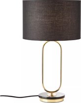 Mooie tafellamp met gouden frame en zwarte lampenkap - voet in marmer-look - met aan/uit knop