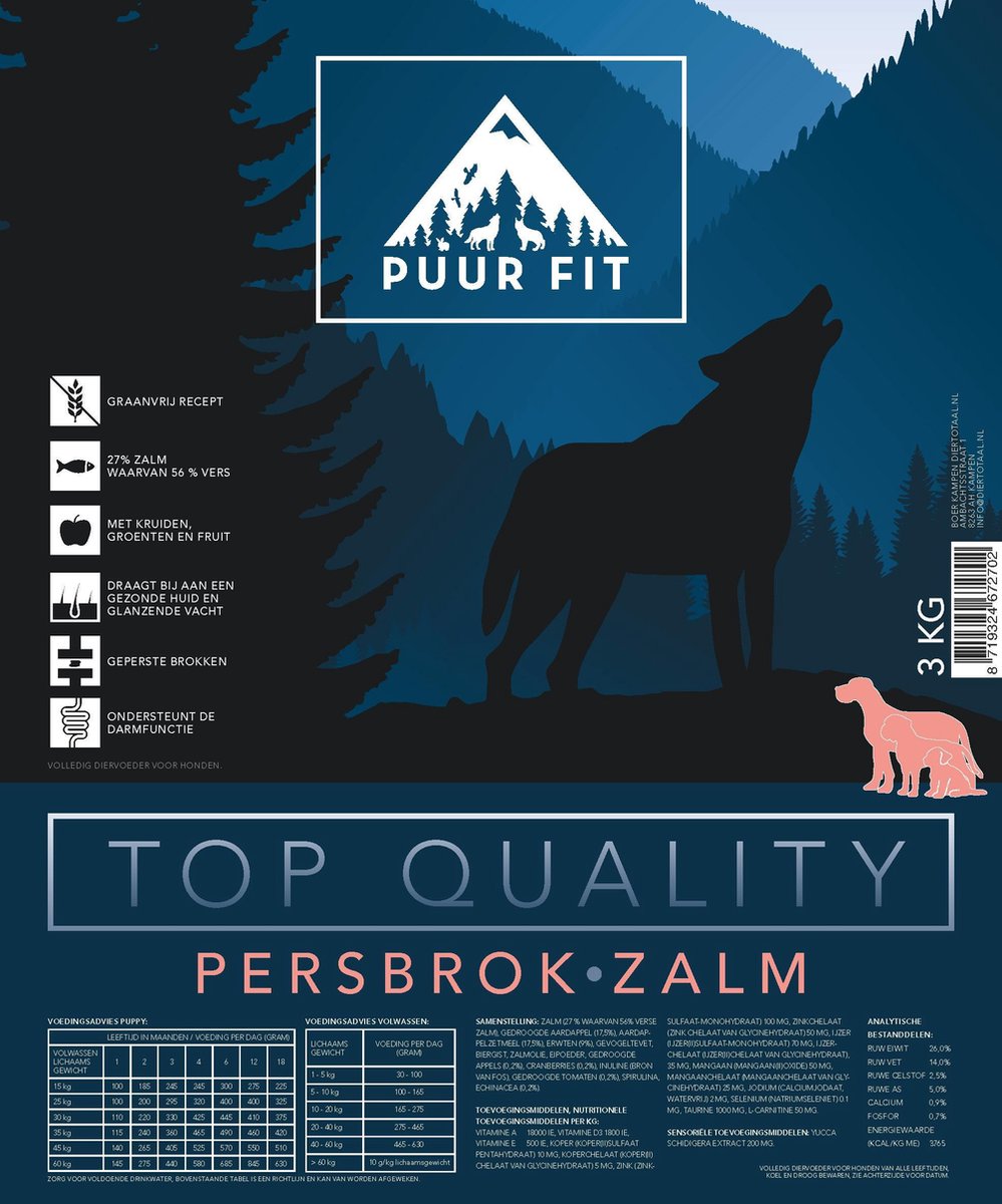 Puur Fit Puur Fit Top Quality - Hondenvoer - Persbrok Zalm 1 kg