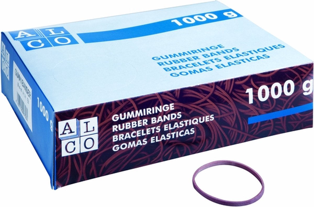 Elastieken Alco 65mm rood - kartonnen doos 1000 gram