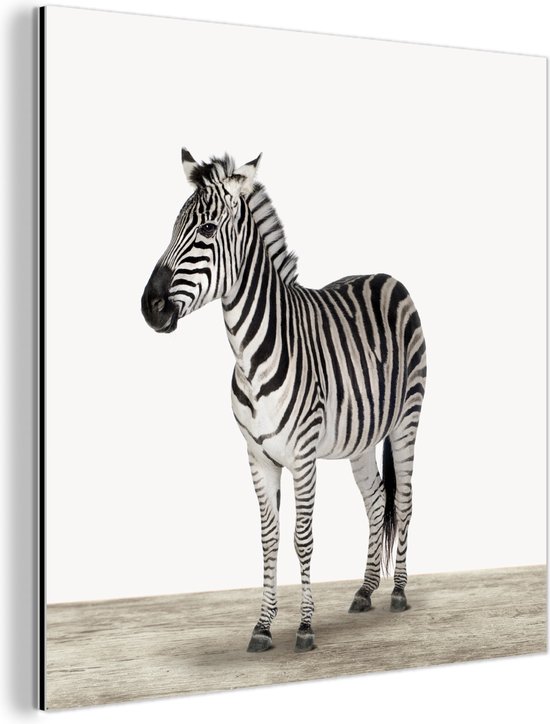 Wanddecoratie Metaal - Aluminium Schilderij Industrieel - Zebra - Meisjes - Dieren - Kinderen - Jongens - 20x20 cm - Dibond - Foto op aluminium - Industriële muurdecoratie - Voor de woonkamer/slaapkamer