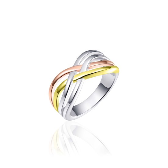 Jewels Inc. - Ring - Multi-pistes 3 Couleurs - 10mm de Large - Taille 64 - Tricolore Plaqué Or Argent 925