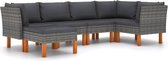 Decoways - 6-delige Loungeset met kussens poly rattan grijs