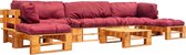 Decoways - 6-delige Loungeset pallet met rode kussens hout