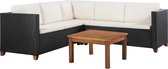 Decoways - 4-delige Loungeset met kussens poly rattan zwart