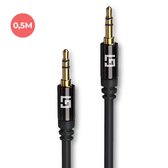 LifeGoods AUX Kabel 3.5 mm - Stereo Audio - Gold Plated - Male to Male - Zwart - 0,5 meter