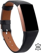 Q-DESYN® Fitbit Charge 3 bandje - Fitbit Charge 4 bandje - Leer - Zwart - S