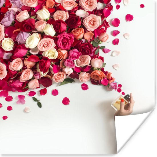 Poster 50x50 cm - Rozen - Parfum - Bloemen - Posters - Kamer decoratie - Wanddecoratie woonkamer - Muurdecoratie slaapkamer