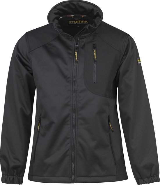 Veste de travail softshell STØRVIK noire pour hommes avec fermetures éclair et col montant.