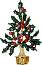 Goebel® - Fitz and Floyd | Broche "Kerstboom groen/rood" | Met de hand gemaakt, 6cm, met glaskristallen
