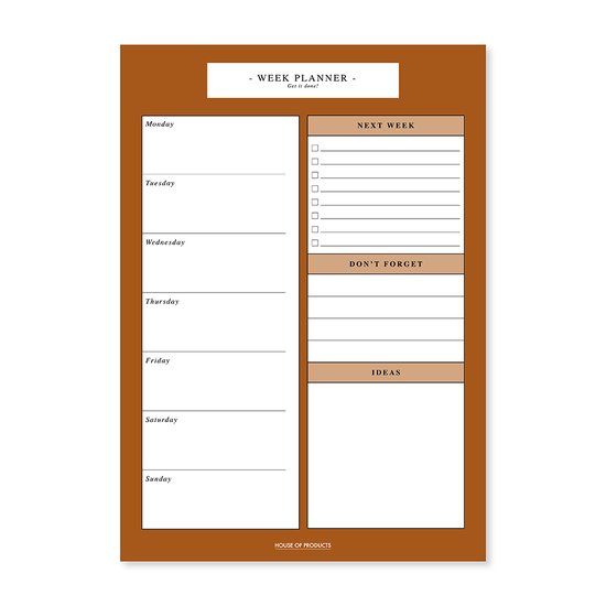 House of Products Noteblock - Week Planner - A5 - Cognac